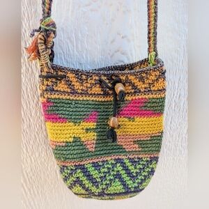 Crocheted Wayuu Mochila Multicolor Rainbow Crossbody Bag Wearable Tribal Art